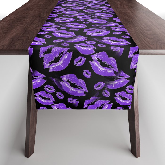 Two Kisses Collided Luscious Lilac Colored Lips Pattern Table Runner