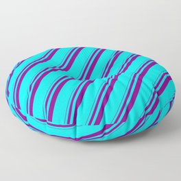 [ Thumbnail: Purple and Aqua Colored Lines Pattern Floor Pillow ]