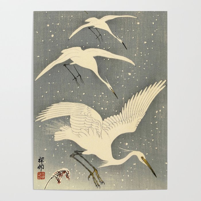  Perching Herons in Snow, 1936 by Ohara Koson Poster