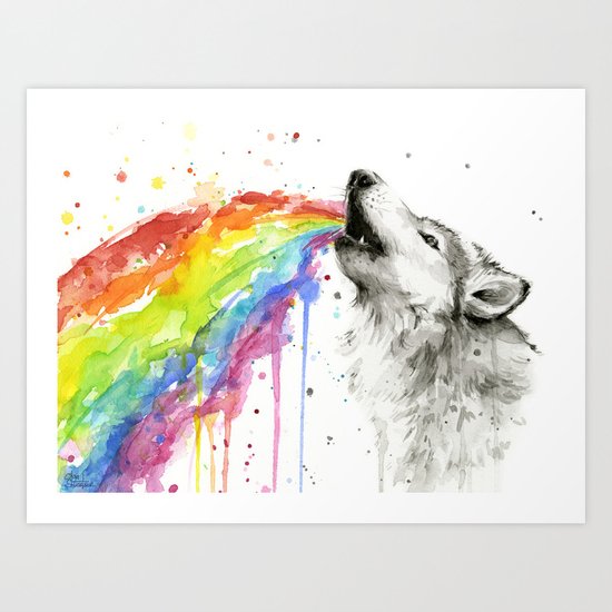 Wolf Rainbow Watercolor Animal Art Print