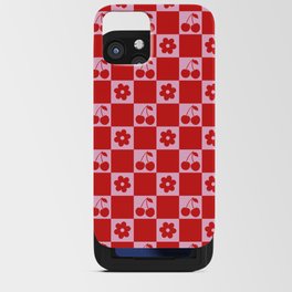 Cherry Flowers Pink & Red Checker iPhone Card Case