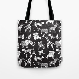 Origami safari animalier // black background white animals Tote Bag