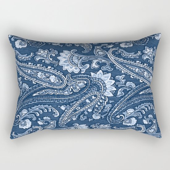 Blue indigo paisley Rectangular Pillow