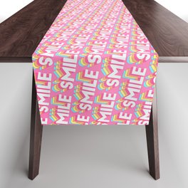 'Smile' Trendy Rainbow Text Pattern (Pink) Table Runner