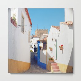 Portugal, Obidos (RR 184) Analog 6x6 odak Ektar 100 Metal Print | Old, Photo, Portugal, Film, Obidos, Color, White, Analog, Blue, Street 
