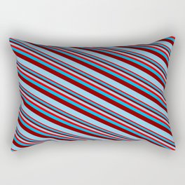[ Thumbnail: Red, Deep Sky Blue, Maroon & Sky Blue Colored Lined/Striped Pattern Rectangular Pillow ]