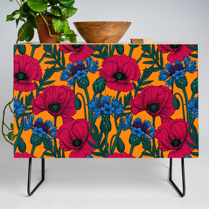 Red poppies and blue cornflowers Credenza