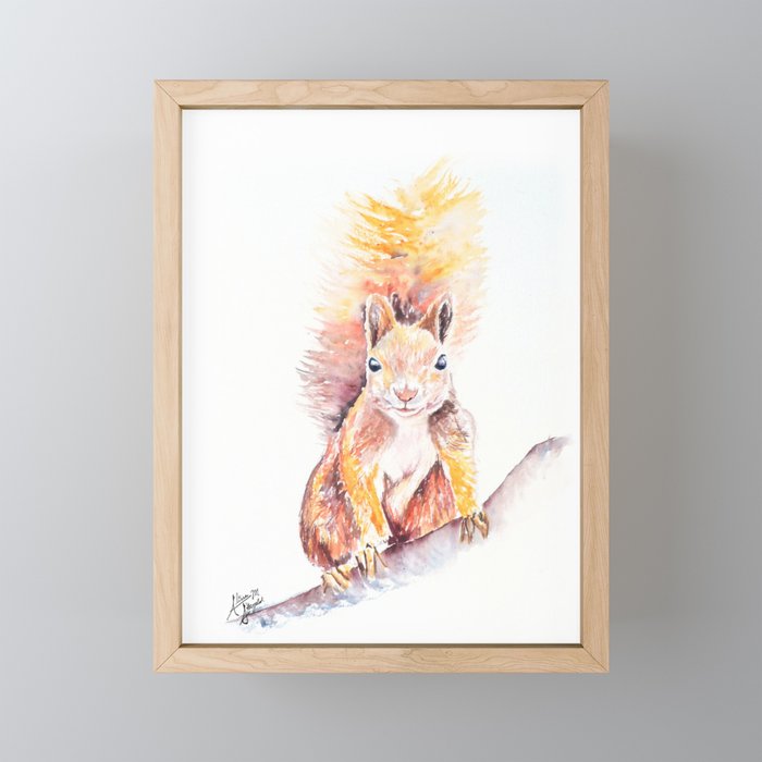 Red Squirrel Watercolor Framed Mini Art Print