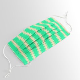 [ Thumbnail: Green & Beige Colored Lined/Striped Pattern Face Mask ]