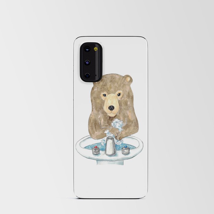 Bear washing hands bath watercolor painting Android Card Case