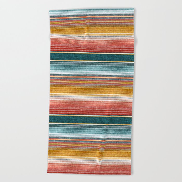 serape southwest stripe - orange & teal Beach Towel