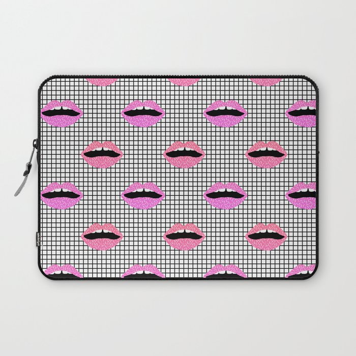 Lips - hot pink lips with grid modern abstract minimal pop art hipster urban brooklyn nashville Laptop Sleeve