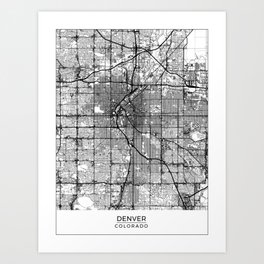 Denver, Colorado Map Art (White) Art Print