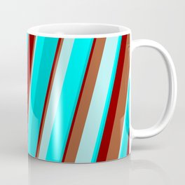 [ Thumbnail: Maroon, Sienna, Turquoise, Cyan, and Dark Turquoise Colored Stripes/Lines Pattern Coffee Mug ]