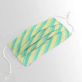 [ Thumbnail: Turquoise and Tan Colored Lined/Striped Pattern Face Mask ]