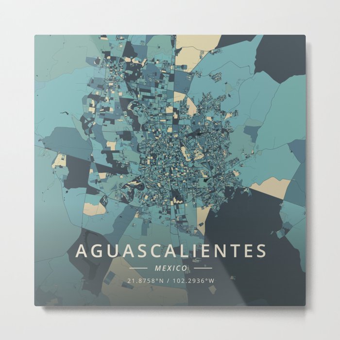Aguascalientes, Mexico - Cream Blue Metal Print