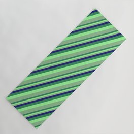 [ Thumbnail: Midnight Blue, Sea Green, Green & Dark Sea Green Colored Stripes Pattern Yoga Mat ]
