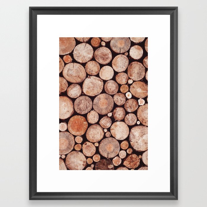 Stacked Round Logs x Hygge Scandi Rustic Cabin Framed Art Print