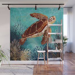 Metallic Sea Turtle Wall Mural