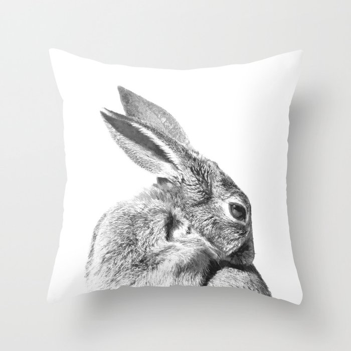 Black and white rabbit Throw Pillow