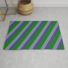 [ Thumbnail: Light Slate Gray, Dark Slate Blue & Green Colored Lines/Stripes Pattern Rug ]