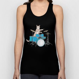 Cat Playing Drums - Blue Tank Top