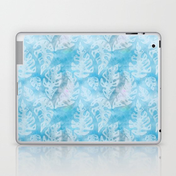Blue Palm Leaves Batik Pattern Laptop & iPad Skin