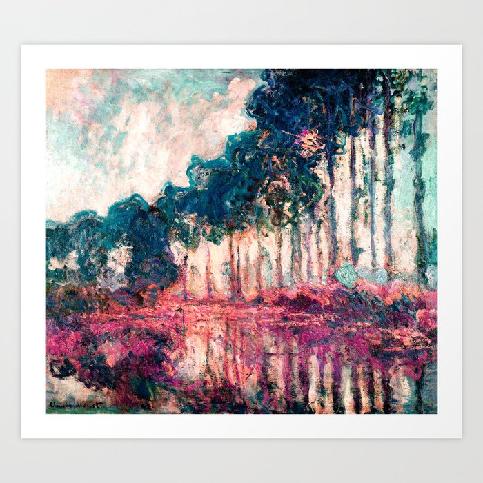 Monet Poplars Deep Pastels Art Print