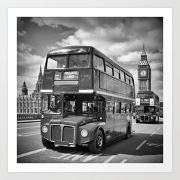LONDON Classical Streetscene Art Print | London, Londonbus, Westminster, Black And White, City, Monochrome, Traffic, Elizabethtower, Urban, Bus 