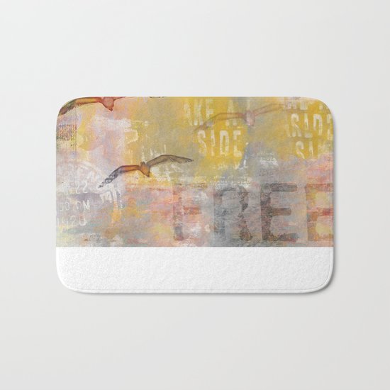 Free bird mixed media artwork Sea Gulls and Typography Bath Mat