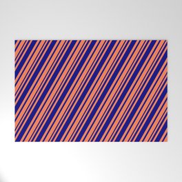 [ Thumbnail: Coral and Blue Colored Striped Pattern Welcome Mat ]