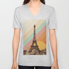 Rainbow Sky Above The Eiffel Tower V Neck T Shirt