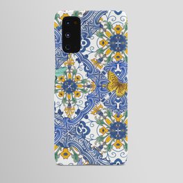 Blue ceramic maiolica tiles, yellow flowers and butterflies Android Case