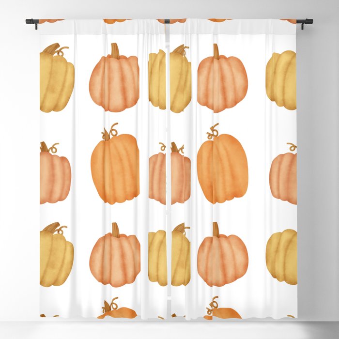 Watercolor Pumpkin Seamless Pattern Blackout Curtain