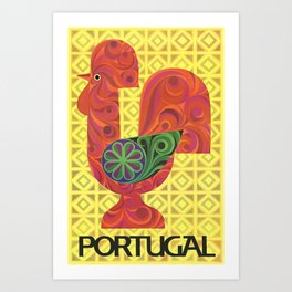 1971 PORTUGAL Galo De Barcelos Rooster Travel Poster Art Print