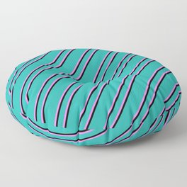 [ Thumbnail: Light Sea Green, Violet, and Black Colored Lined/Striped Pattern Floor Pillow ]