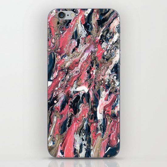 Prussian Blue, Gold Glitter, and Coral Pink Marble iPhone & iPod Skin