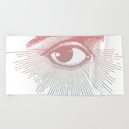I See You. Pink Turquoise Gradient Sunburst Beach Towel