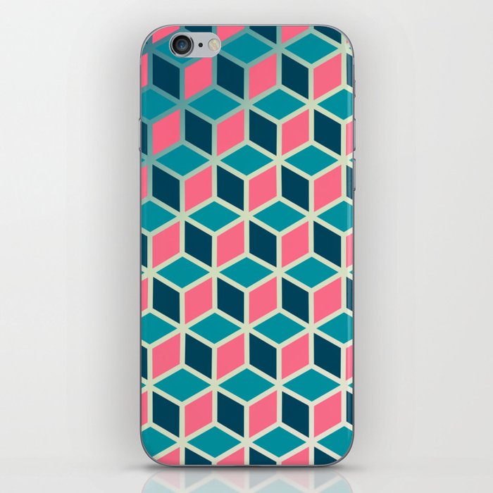Blue and Pink Isometric Cubes iPhone Skin