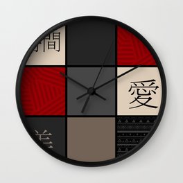 Beauty , love , life Wall Clock | Japanesewriting, Beige, Gray, Pattern, Black, Graphicdesign, Digital, Love, Beauty, Patchwork 