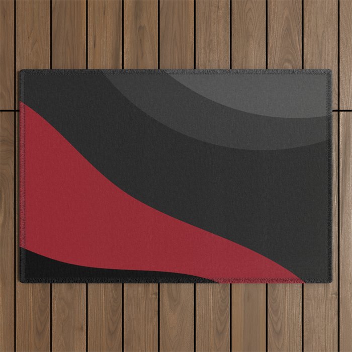 Lava River At Night | Modern Abstract Landscape In Red, Black And Grey Colors Outdoor Rug