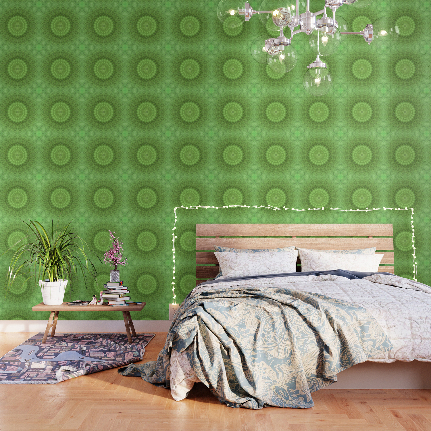 Sunflower Feather Bohemian Leaf Pattern Aesthetic Vintage Green Teal Aqua Color Scheme Wallpaper