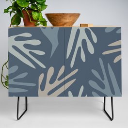 Ailanthus Cutouts Abstract Pattern in Neutral Blue Grey Tones Credenza