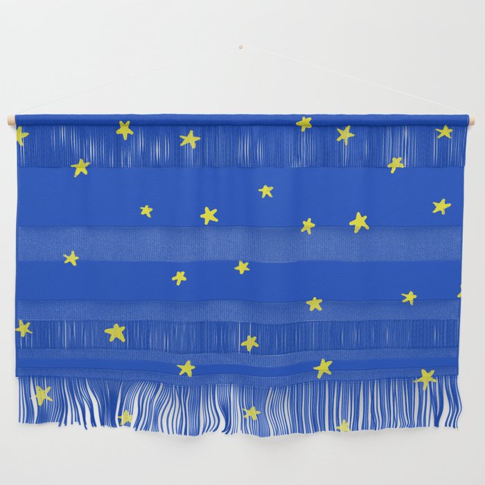 Starry Skies (Drawing of yellow stars on dark blue)  Wall Hanging