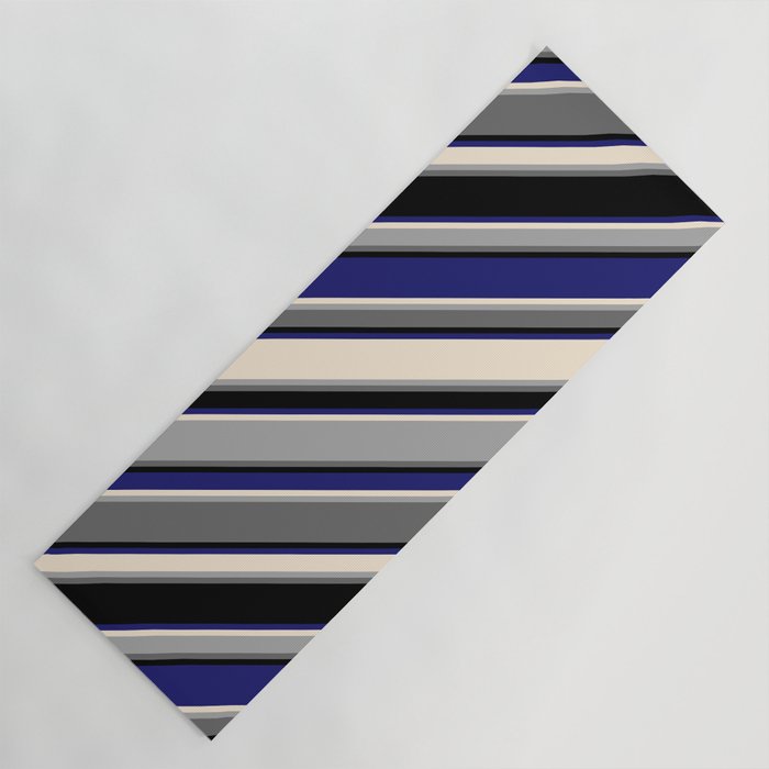 Eye-catching Midnight Blue, Beige, Dark Grey, Dim Grey & Black Colored Striped Pattern Yoga Mat