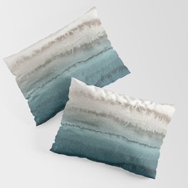 WITHIN THE TIDES - CRASHING WAVES TEAL Pillow Sham | Dark, Watercolor, Fading, Nature, Monikastrigel, Minimal, Teal, Painting, Ocean, Landscape 