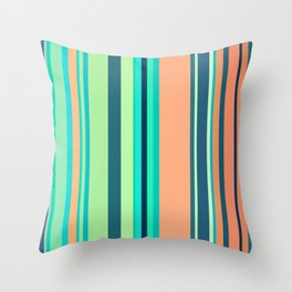 turquoise and dark turquoise colored striped Throw Pillow