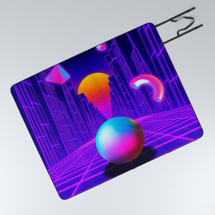 Neon sunset, trench and sphere Picnic Blanket