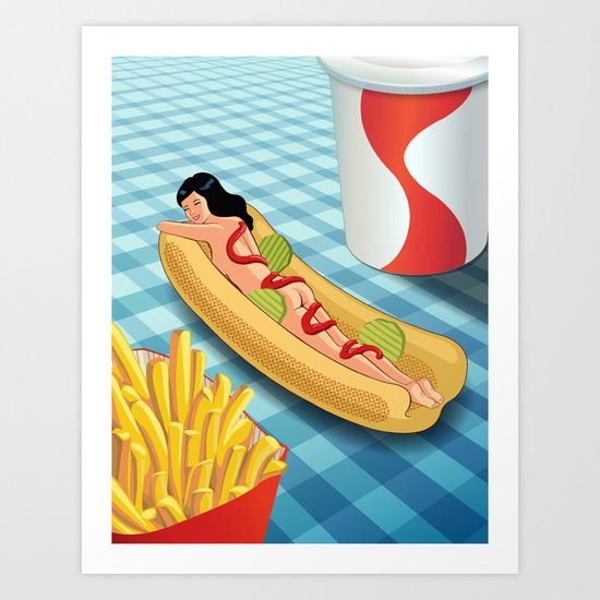 Hot Dog Girl Art Print