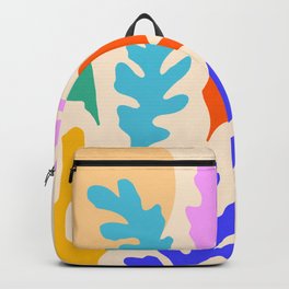 Foliage in Bloom under the Sun - Matisse inspired Backpack | Digital, Minimal, Colourful, Blue, Happy, Decor, Coastal, Positive, Sunshine, Arty 